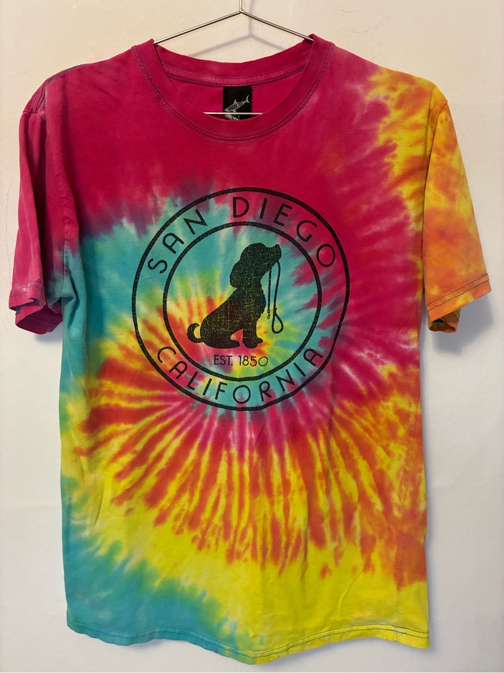 Vintage Tie-Dye San Diego Dog Tee - Pink, Yellow, Blue